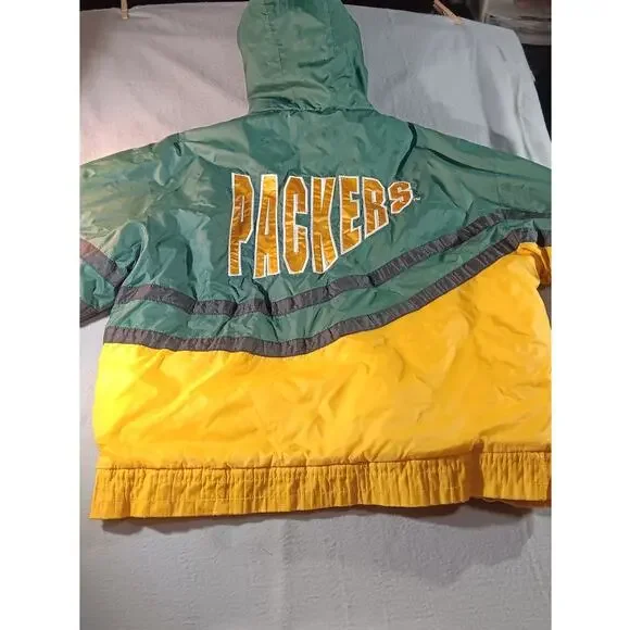 Vintage Jerzees Green Bay Packers NFL Hooded Windbreaker Jacket Large 90s